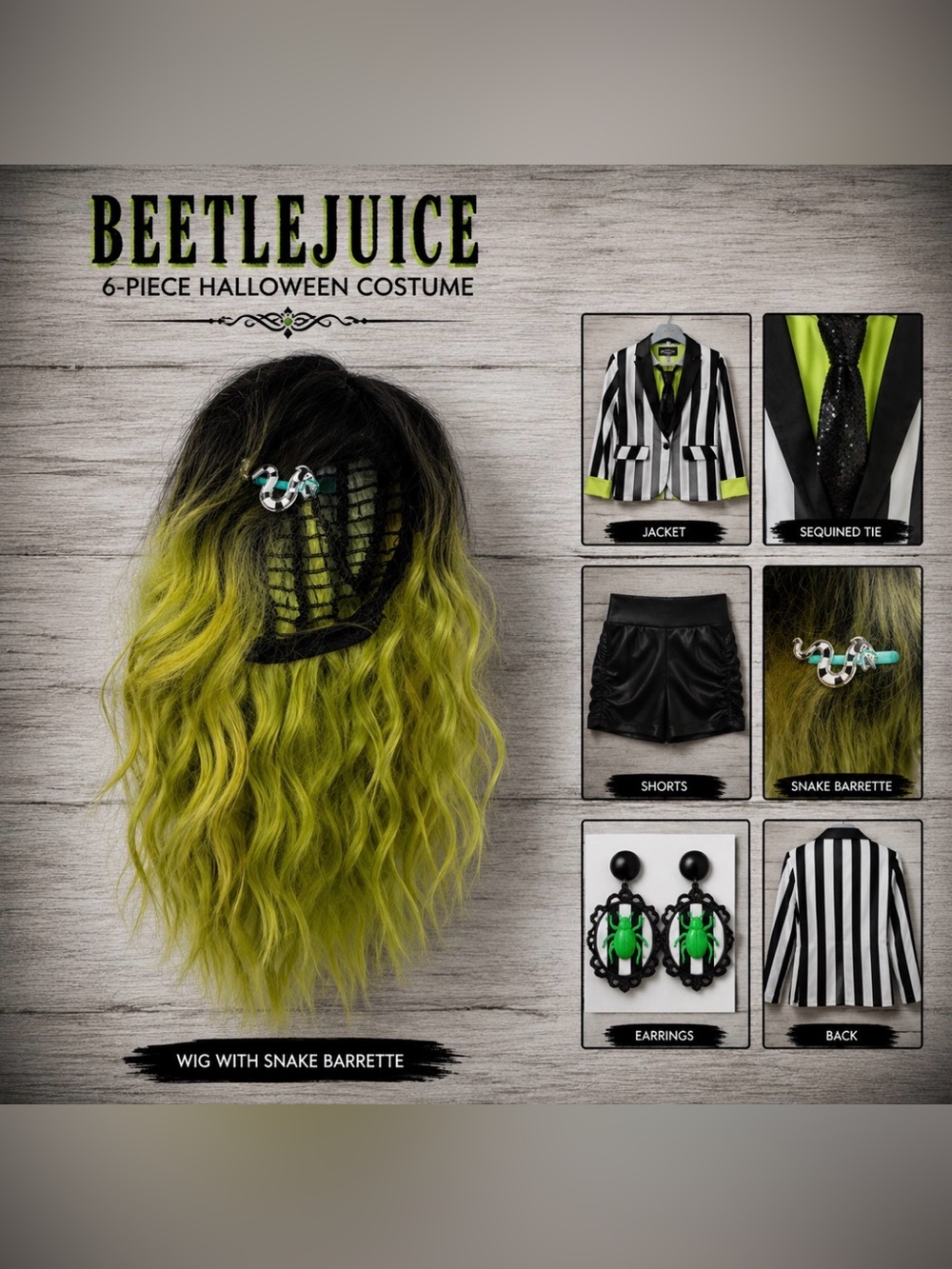 Beetlejuice Costume Bundle 6-Piece Halloween Cosplay Outfit Complete Set - Picture 11 of 13